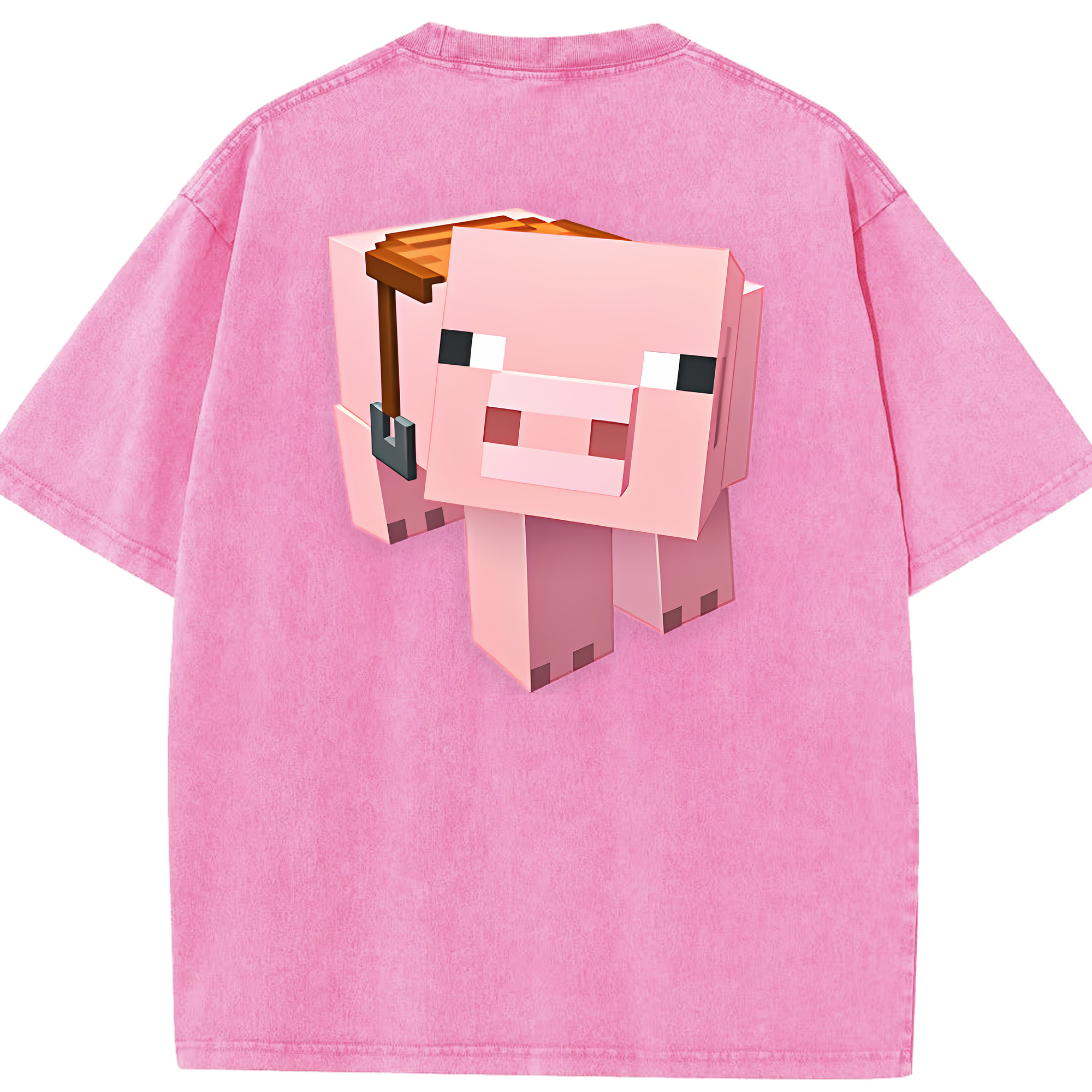 （画像用） マインクラフト ブロックの世界 Minecraft MC Block world 綿100% ヴィンテージ風 半袖Tシャツ（背面プリント）